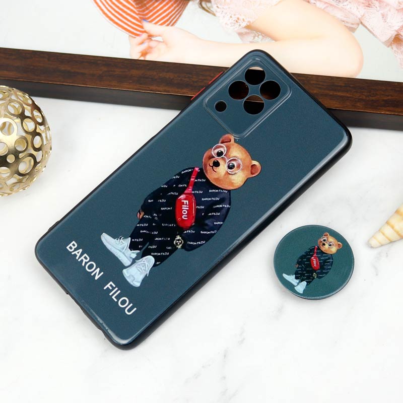 قاب PC محافظ لنز دار طرح Baron + پاپ سوکت Samsung Galaxy A22 4G
