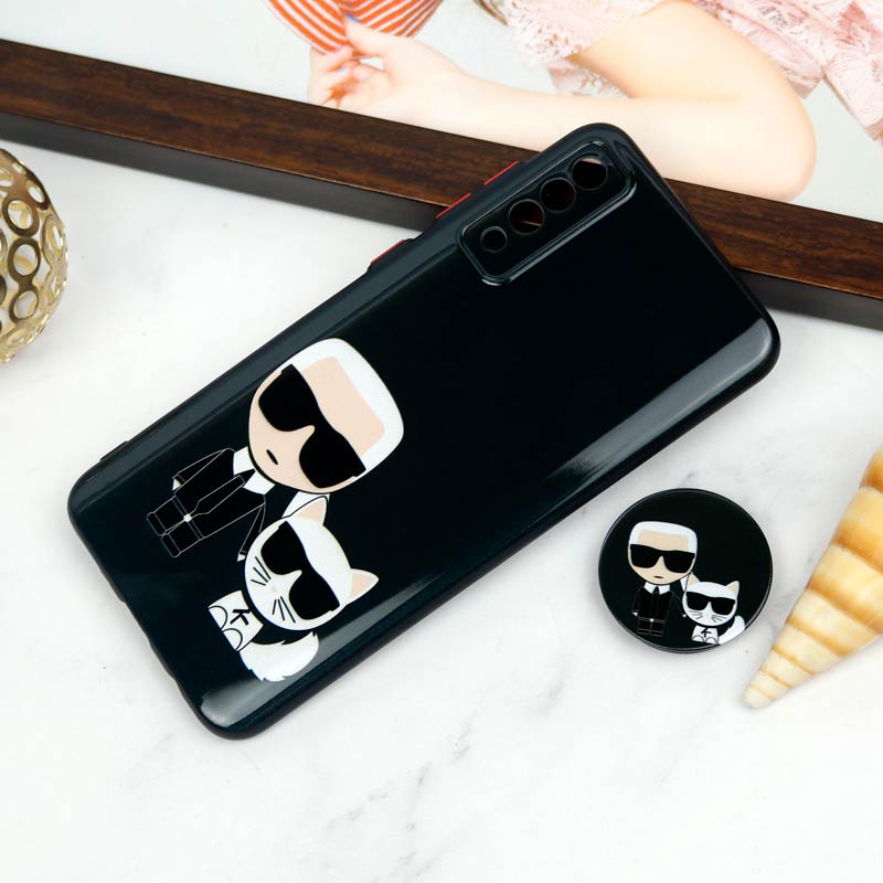 قاب PC محافظ لنز دار طرح Boss Cat + پاپ سوکت Samsung Galaxy A30s / A50s