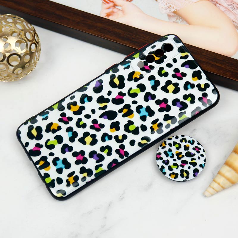 قاب PC محافظ لنز دار طرح پلنگی + پاپ سوکت Samsung Galaxy A30s / A50s
