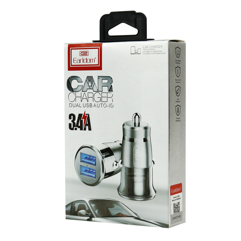شارژر فندکی Earldom ES-136 3.4A + کابل میکرو یو اس بی