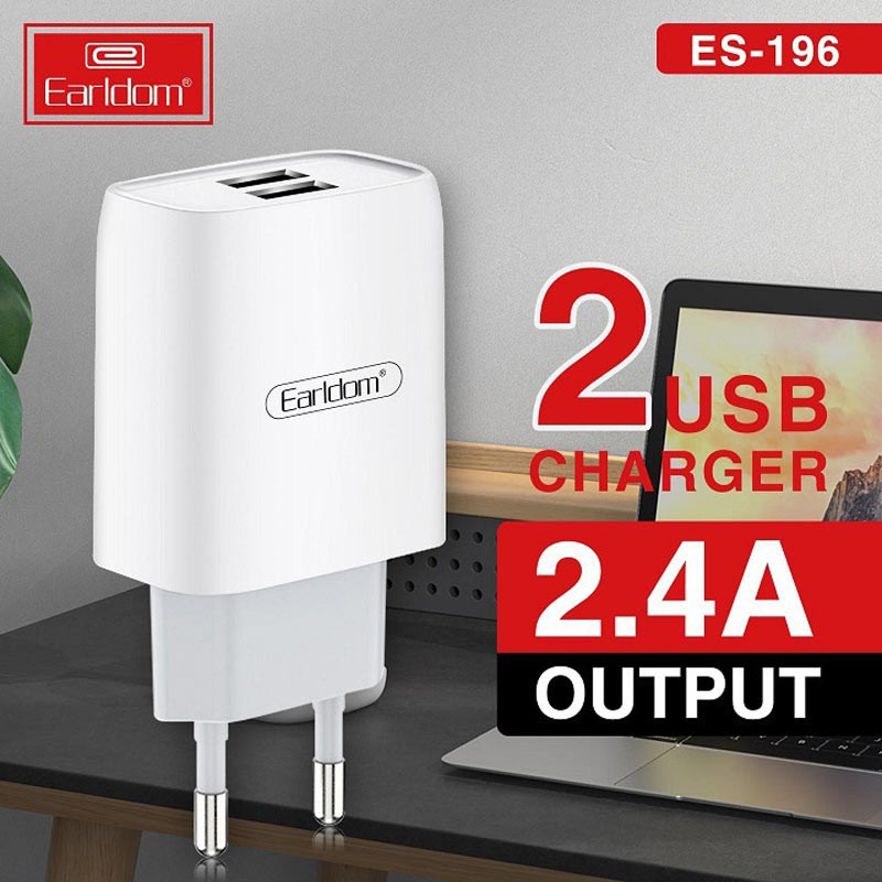 شارژر دیواری فست شارژ Earldom ES-196 2Port 2.4A + کابل آیفونی