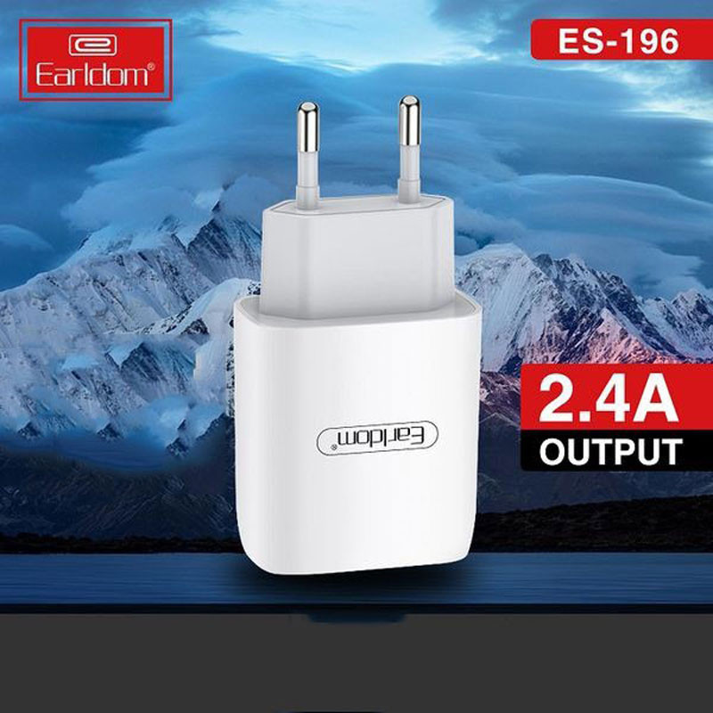 شارژر دیواری فست شارژ Earldom ES-196 2Port 2.4A + کابل آیفونی