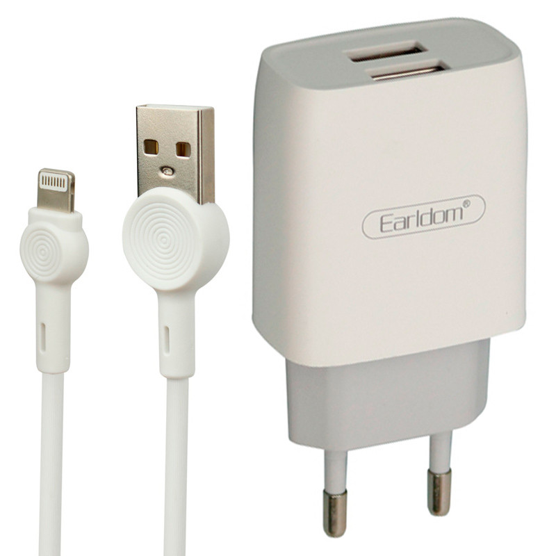 شارژر دیواری فست شارژ Earldom ES-196 2Port 2.4A + کابل آیفونی