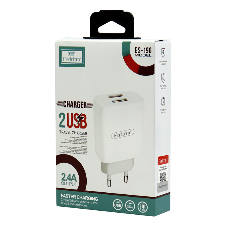 شارژر دیواری فست شارژ Earldom ES-196 2.4A + کابل Type-C