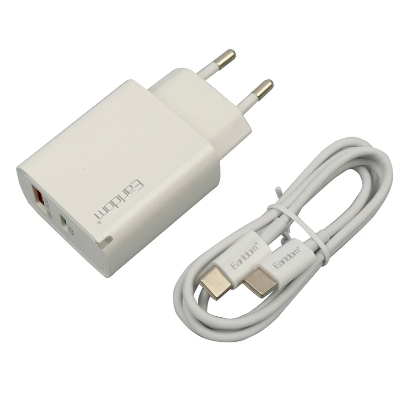 شارژر دیواری فست شارژ Earldom ES-EU2 2Port 3A QC3.0 PD 20W Type-C + کابل تبدیل Type-C