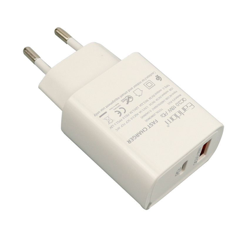 شارژر دیواری فست شارژ Earldom ES-EU2 2Port 3A QC3.0 PD 20W Type-C + کابل تبدیل Type-C