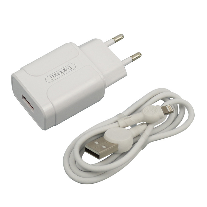 شارژر دیواری فست شارژ Earldom ES-KC24 2.4A QC3 12W + کابل آیفونی