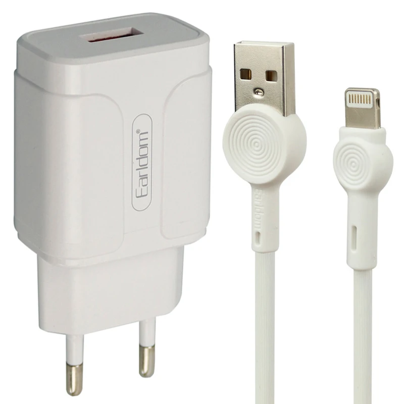 شارژر دیواری فست شارژ Earldom ES-KC24 2.4A QC3 12W + کابل آیفونی