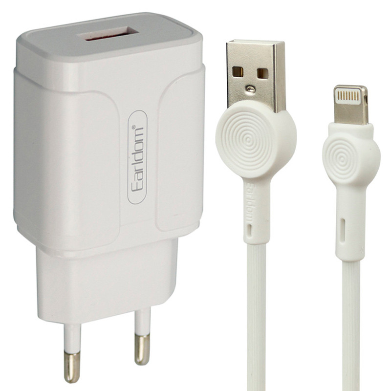 شارژر دیواری فست شارژ Earldom ES-KC24 2.4A QC3 12W + کابل آیفونی