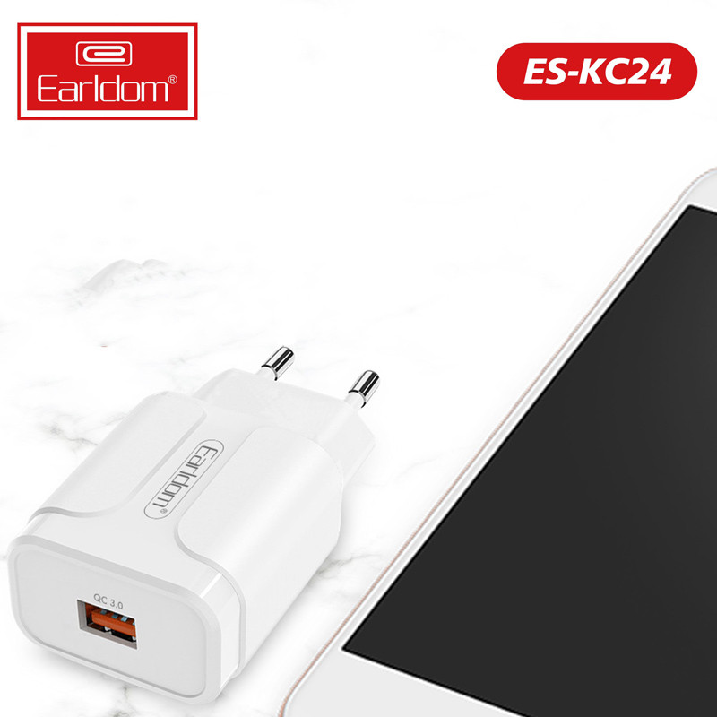 شارژر دیواری فست شارژ Earldom ES-KC24 2.4A QC3 12W + کابل آیفونی