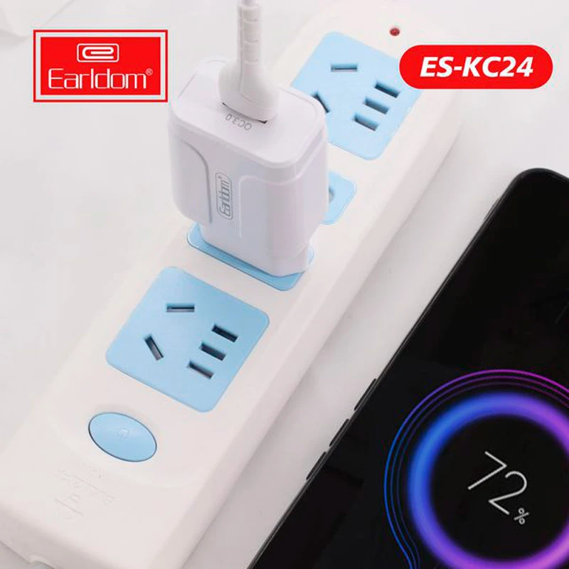 شارژر دیواری فست شارژ Earldom ES-KC24 2.4A QC3 12W + کابل آیفونی