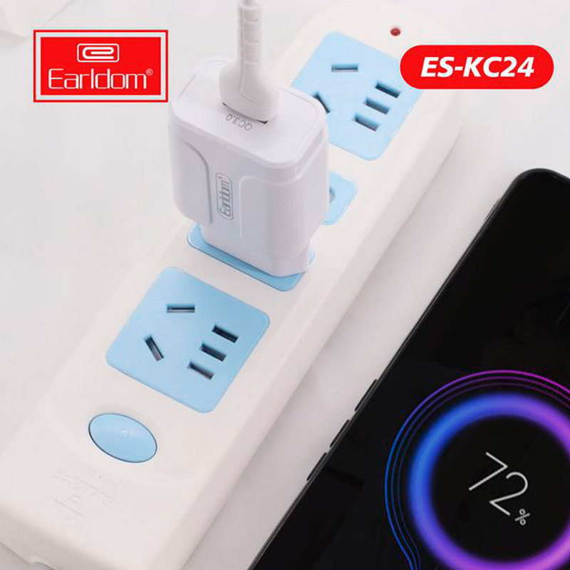شارژر دیواری فست شارژ Earldom ES-KC24 2.4A QC3 12W + کابل آیفونی