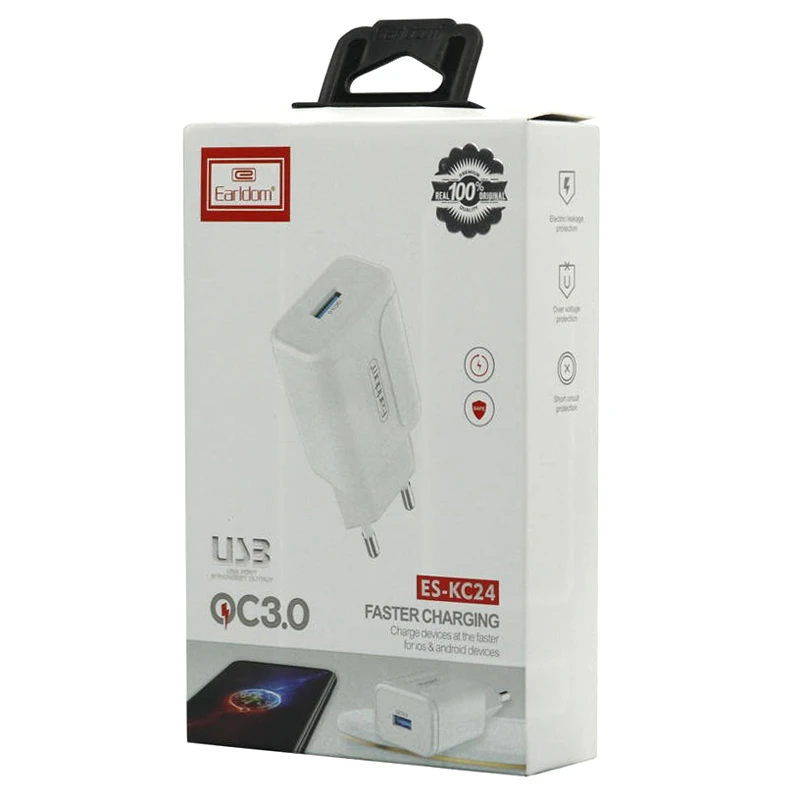 شارژر دیواری فست شارژ Earldom ES-KC24 2.4A QC3 12W + کابل آیفونی