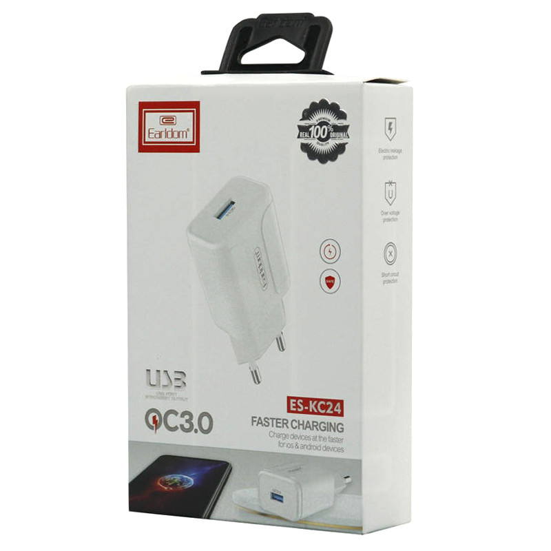 شارژر دیواری فست شارژ Earldom ES-KC24 2.4A QC3 12W + کابل آیفونی