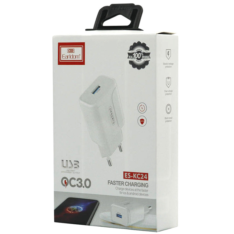 شارژر دیواری فست شارژ Earldom ES-KC24 2.4A QC3 12W + کابل میکرو یو اس بی