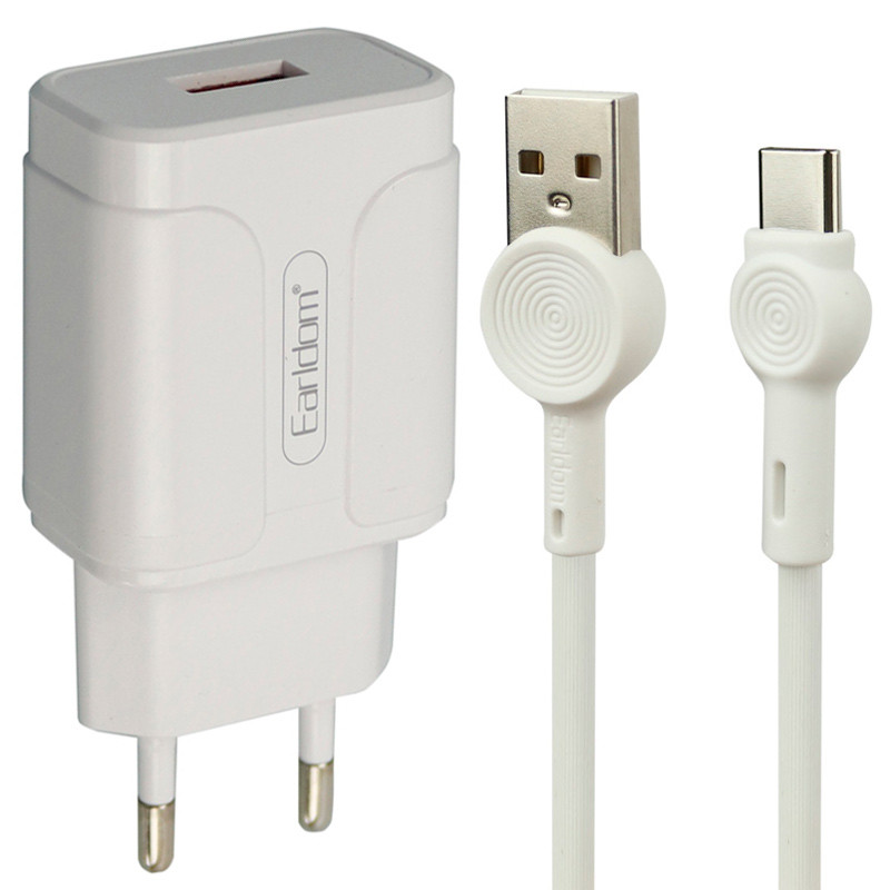 شارژر دیواری فست شارژ Earldom ES-KC24 2.4A QC3 12W + کابل Type-C