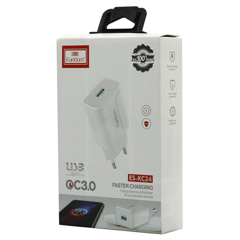 شارژر دیواری فست شارژ Earldom ES-KC24 2.4A QC3 12W + کابل Type-C