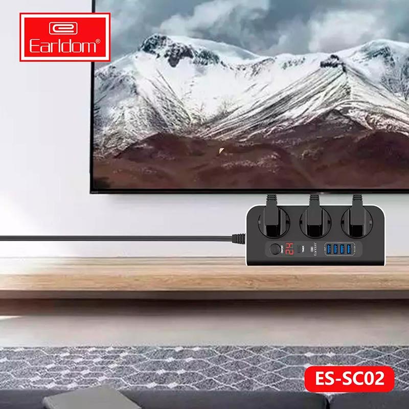 چند راهی 3 خانه برق ارلدام Earldom ES-SC02 با کابل 1٫8 متری + شارژر USB