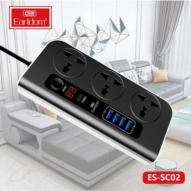 چند راهی 3 خانه ارلدام ES-SC02 با کابل 1.8 متری + شارژر USB
