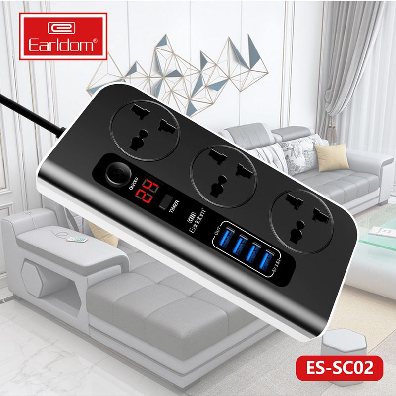 چند راهی 3 خانه برق ارلدام Earldom ES-SC02 با کابل 1٫8 متری + شارژر USB