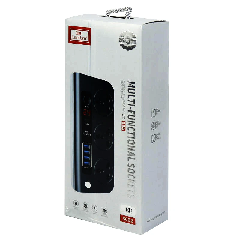 چند راهی 3 خانه ارلدام ES-SC02 با کابل 1.8 متری + شارژر USB