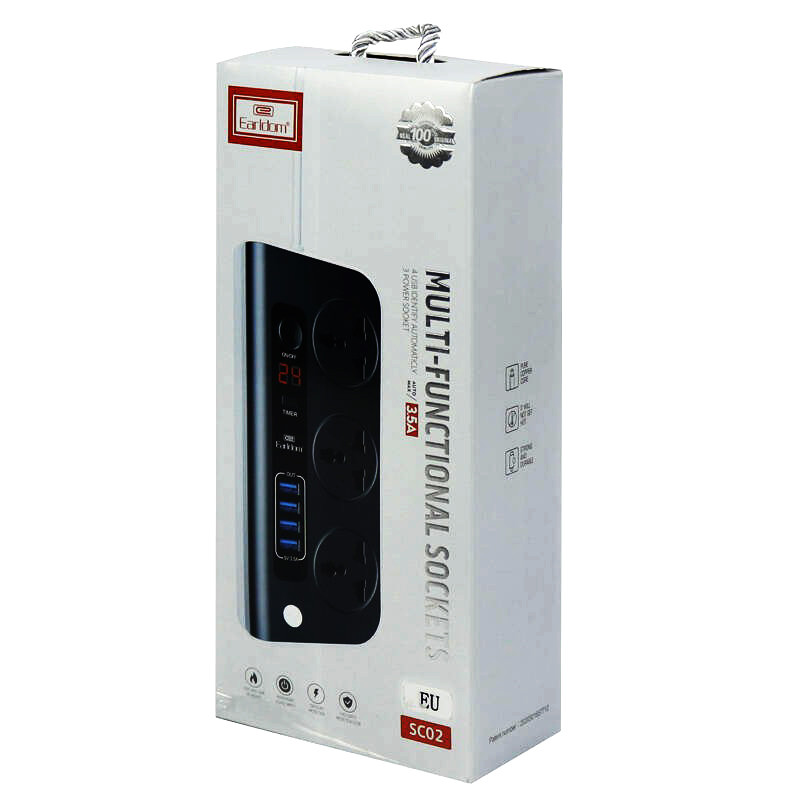 چند راهی 3 خانه برق ارلدام Earldom ES-SC02 با کابل 1٫8 متری + شارژر USB