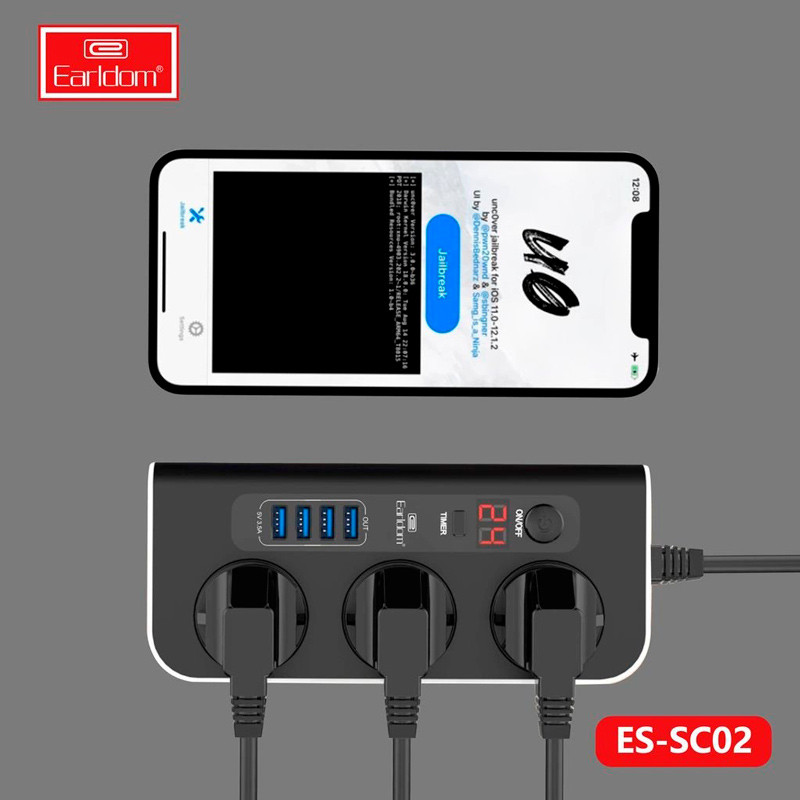چند راهی 3 خانه برق ارلدام Earldom ES-SC02 با کابل 1٫8 متری + شارژر USB