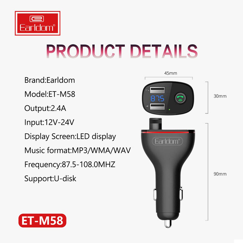 FM Player بلوتوثی + شارژر فندکی Earldom ET-M58