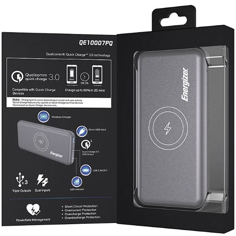 پاور بانک بی سیم فست شارژ 10000 انرجایزر Energizer QE10007PQ QC3.0 PD 18W