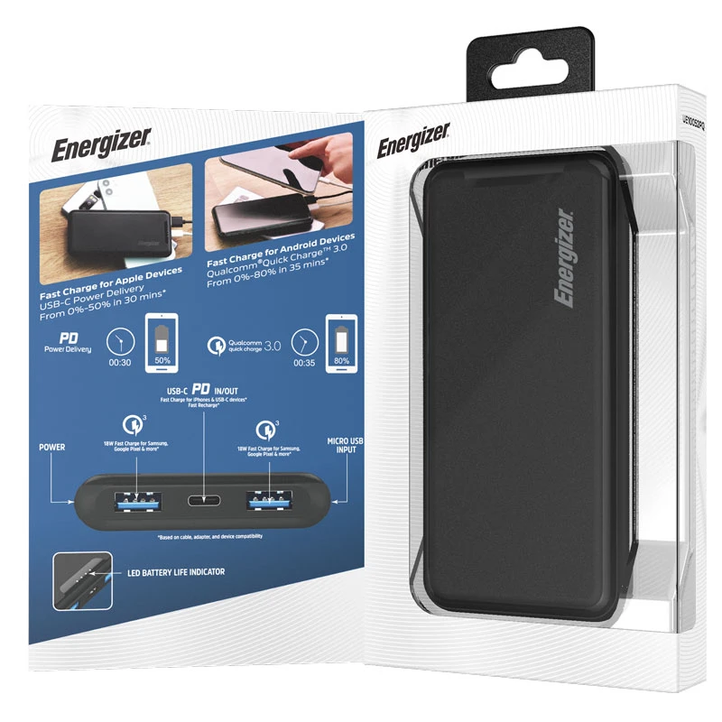 پاور بانک فست شارژ 10000 انرجایزر Energizer UE10052PQ QC3.0 PD 18W