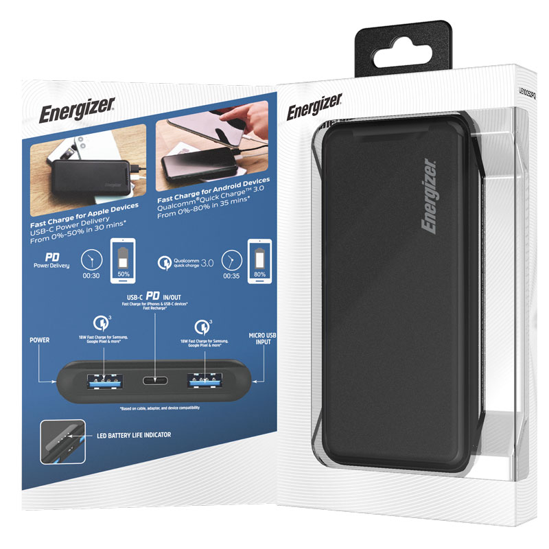 پاور بانک فست شارژ 10000 انرجایزر Energizer UE10052PQ QC3.0 PD 18W