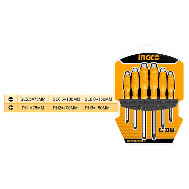 ست پیچ گوشتی ضربه خور 6 عددی اینکو Ingco HSGTDC180601