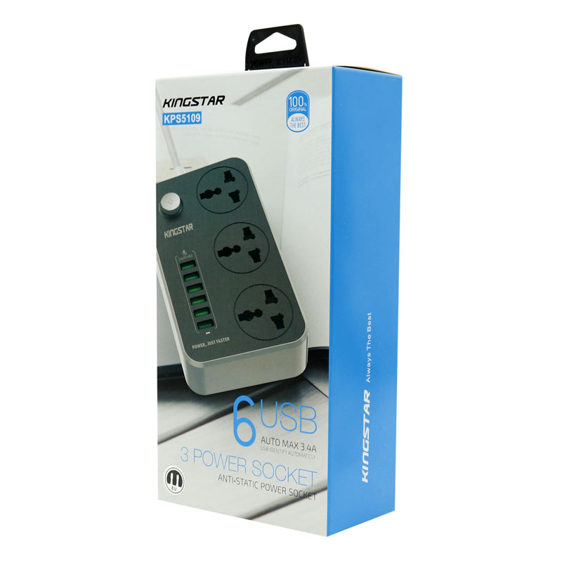 چند راهی 3 خانه برق کینگ استار KingStar KPS5109 با کابل 2 متری + شارژر USB
