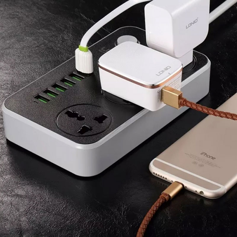 چند راهی 3 خانه برق الدینیو SC3604 با کابل 2 متری + شارژر USB