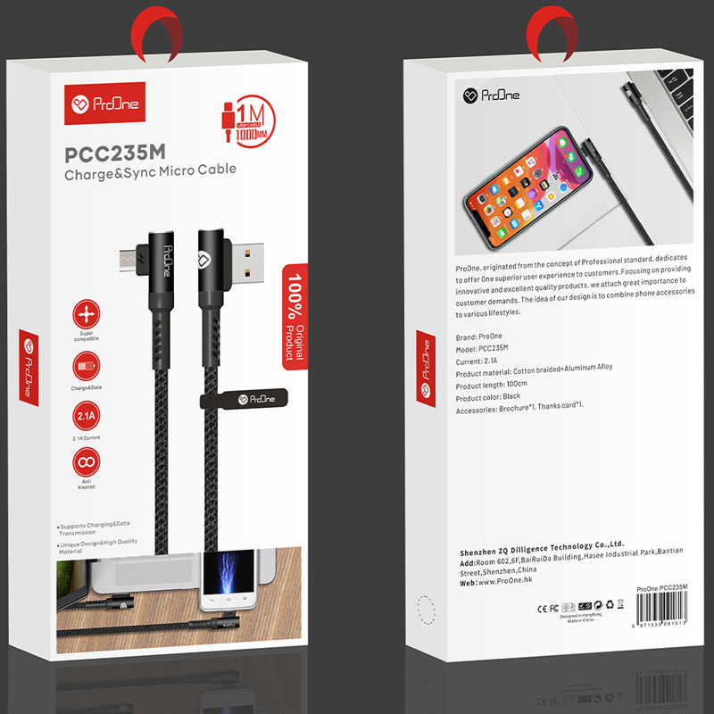 کابل میکرو یو اس بی ProOne PCC235M 2.1A 1m دو سر L
