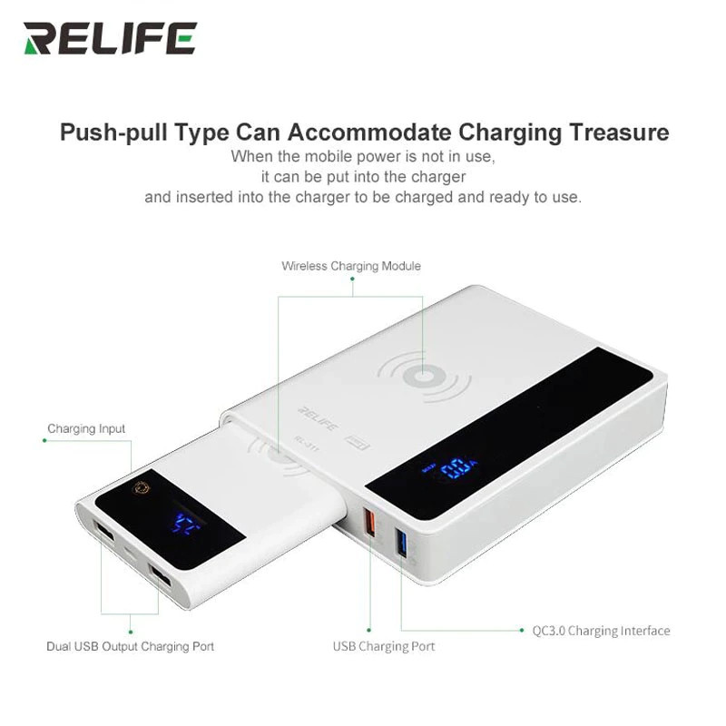 پاور بانک بی سیم فست شارژ 5000 ریلایف Relife RL-311 2 IN 1 QC3.0 20W