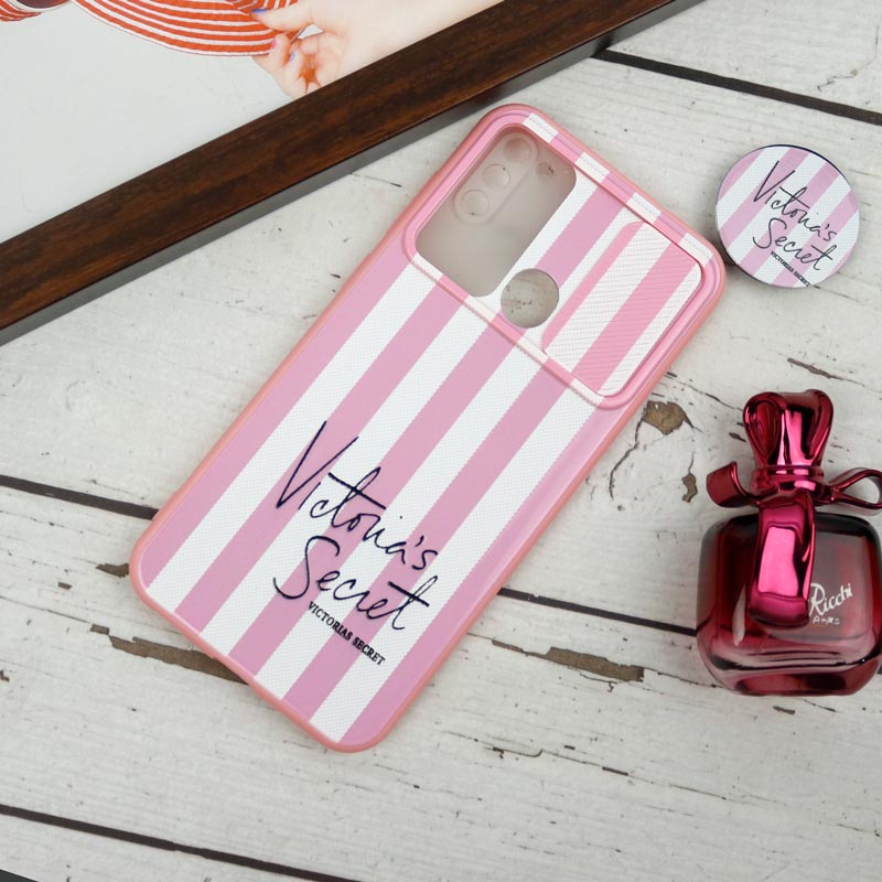 قاب طرحدار محافظ لنزدار کشویی + پاپ سوکت طرح ویکتوریا سامسونگ A11 سری B