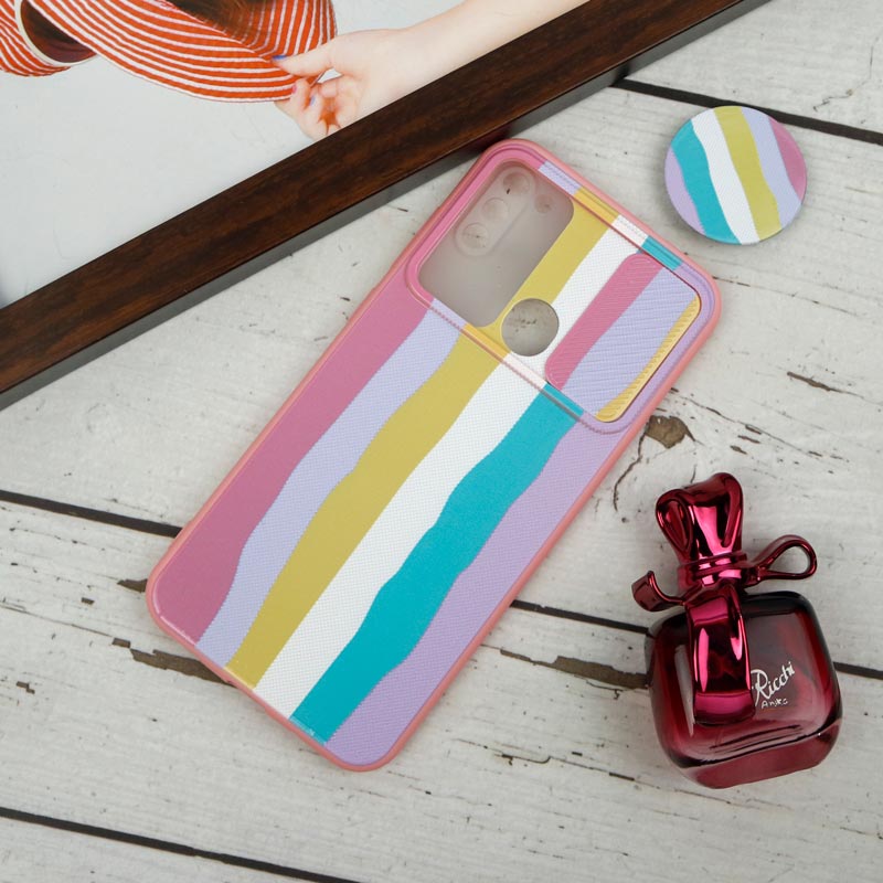 قاب طرحدار محافظ لنزدار کشویی + پاپ سوکت طرح رنگین کمان سامسونگ A11 سری B