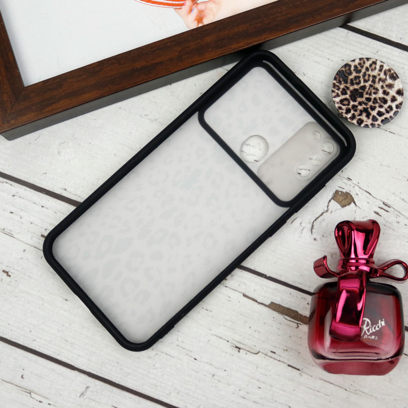 قاب طرحدار محافظ لنزدار کشویی + پاپ سوکت طرح پلنگی سامسونگ A11 سری B