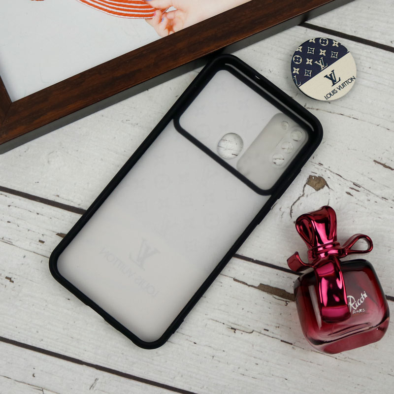 قاب طرحدار محافظ لنزدار کشویی + پاپ سوکت طرح LV سامسونگ A11 سری B