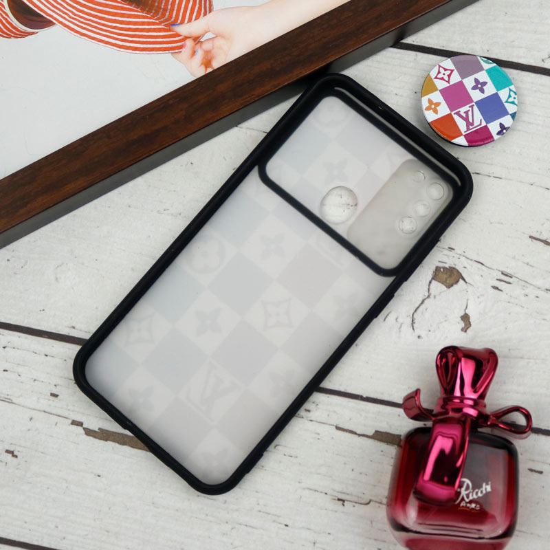 قاب طرحدار محافظ لنزدار کشویی + پاپ سوکت طرح LV رنگی سامسونگ A11 سری B