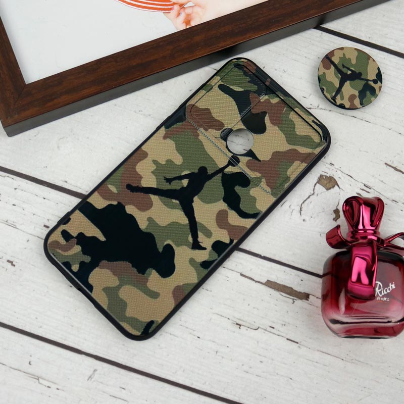 قاب طرحدار محافظ لنزدار کشویی + پاپ سوکت طرح ارتشی سامسونگ A11 سری B