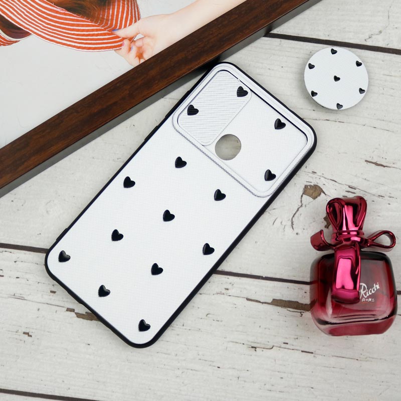 قاب طرحدار محافظ لنزدار کشویی + پاپ سوکت طرح قلب مشکی سامسونگ A11 سری B