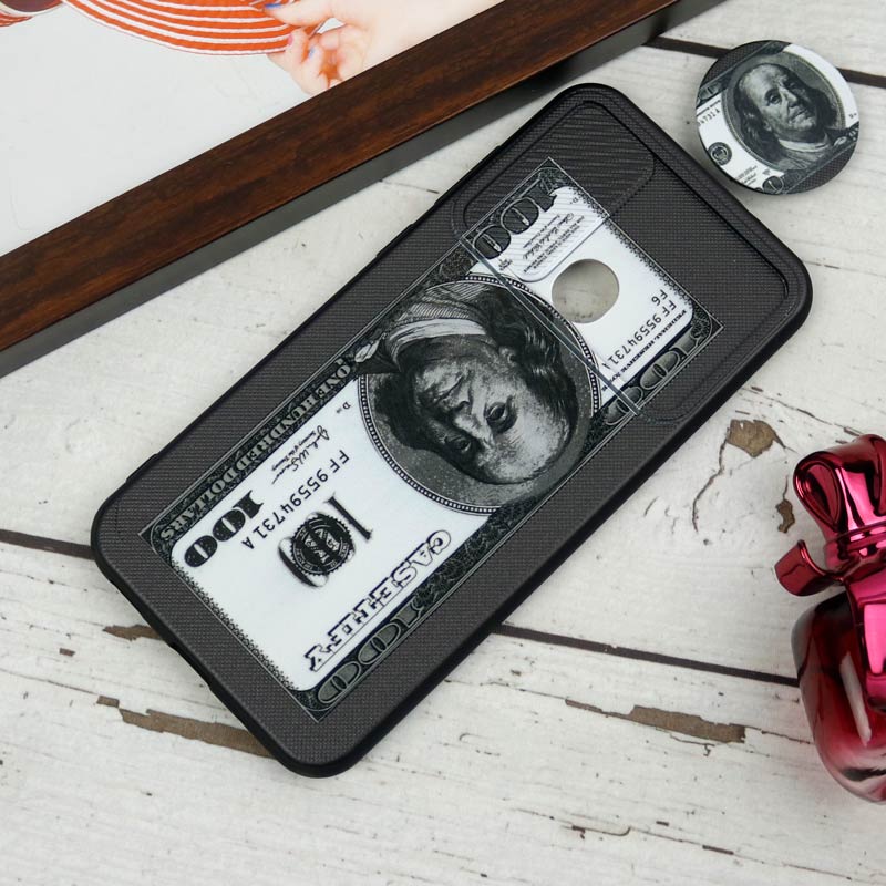 قاب طرحدار محافظ لنزدار کشویی + پاپ سوکت طرح دلار سامسونگ A11 سری B