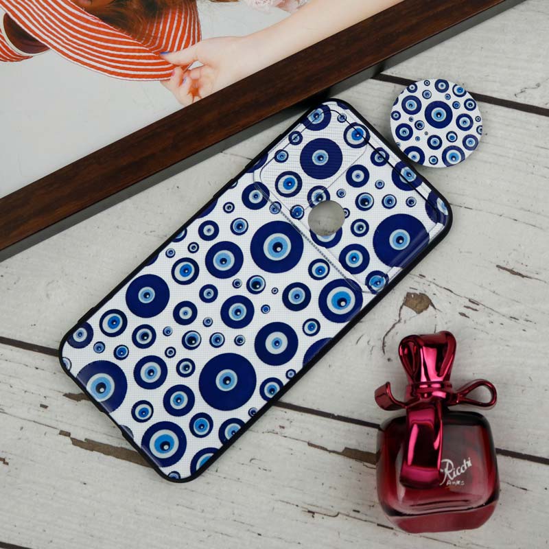 قاب طرحدار محافظ لنزدار کشویی + پاپ سوکت طرح چشم و نظر سامسونگ A11 سری B