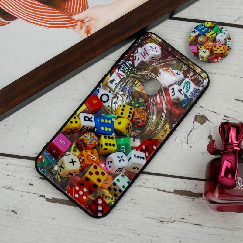 قاب طرحدار محافظ لنزدار کشویی + پاپ سوکت طرح تاس سامسونگ A11 سری B