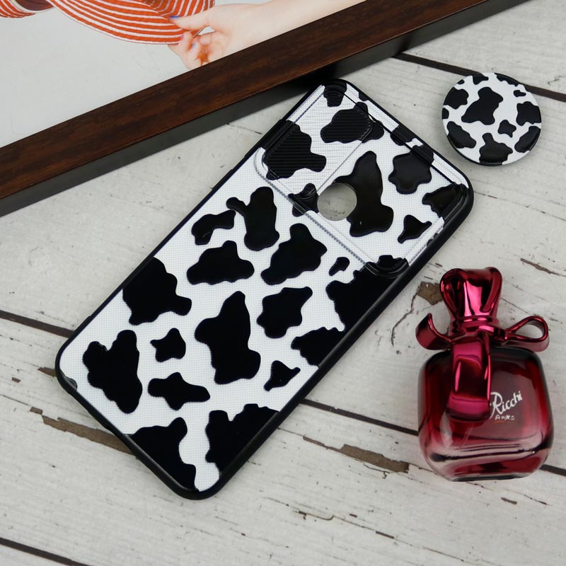 قاب طرحدار محافظ لنزدار کشویی + پاپ سوکت طرح سیاه و سفید سامسونگ A11 سری B