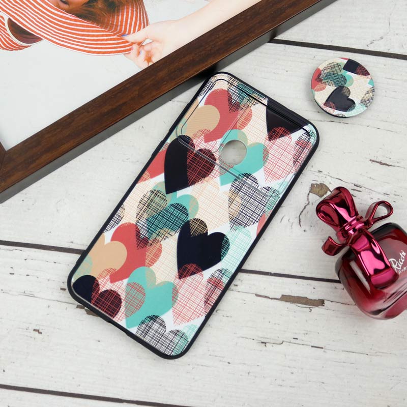 قاب طرحدار محافظ لنزدار کشویی + پاپ سوکت طرح قلبی سامسونگ A11 سری B