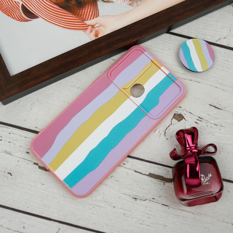 قاب طرحدار محافظ لنزدار کشویی + پاپ سوکت طرح رنگین کمان سامسونگ A11 سری B