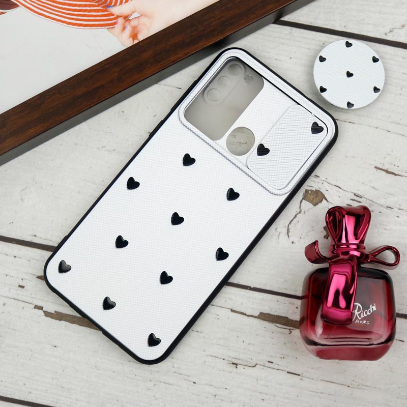 قاب طرحدار محافظ لنزدار کشویی + پاپ سوکت طرح قلب مشکی سامسونگ A11 سری B